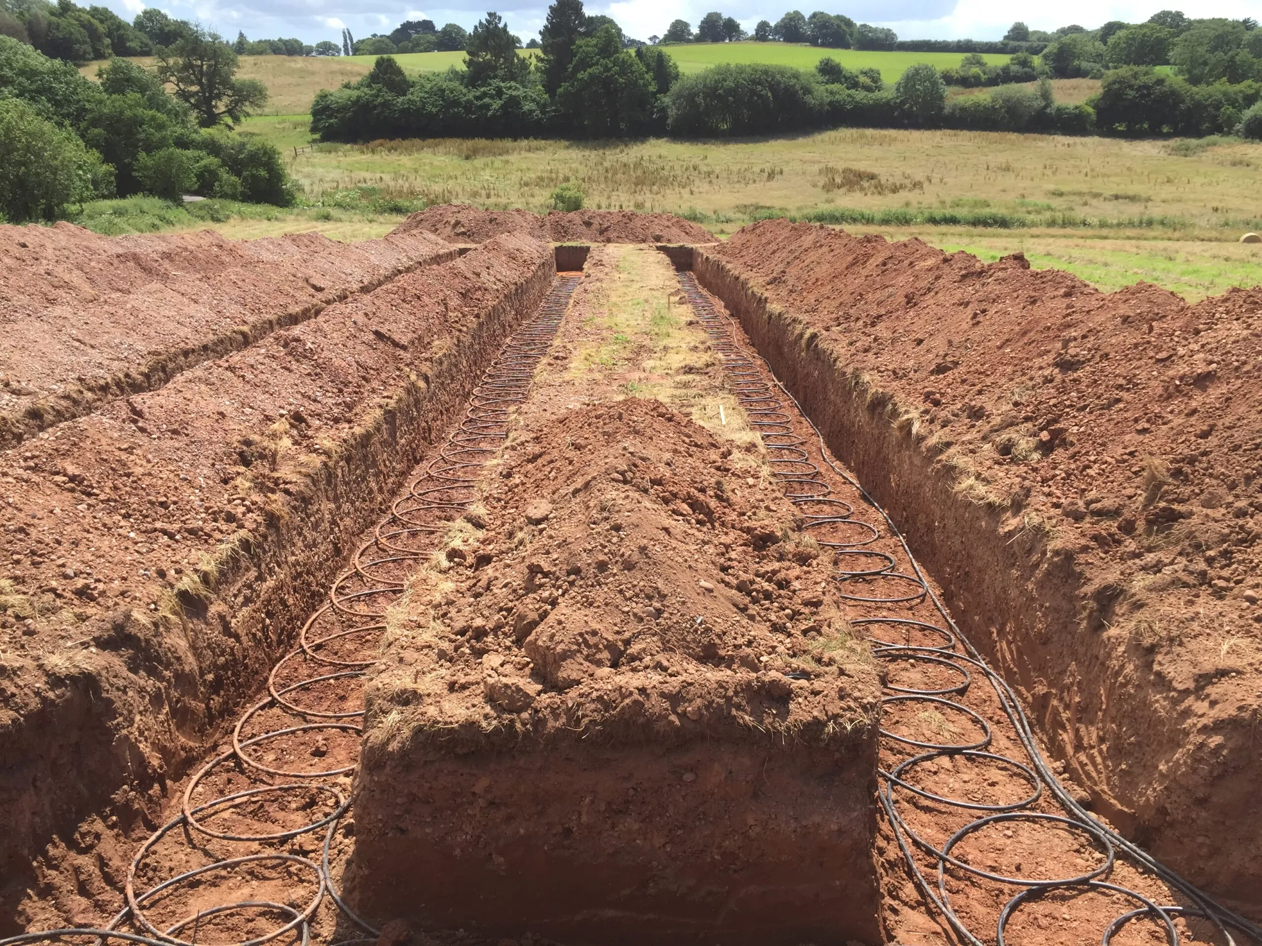 Ground array for a new ground spruce heat pump installation.